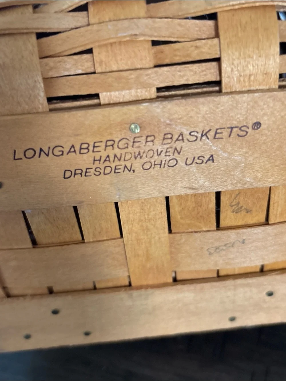 Longaberger Wood Collectors Club Lid with Brown Leather Accents